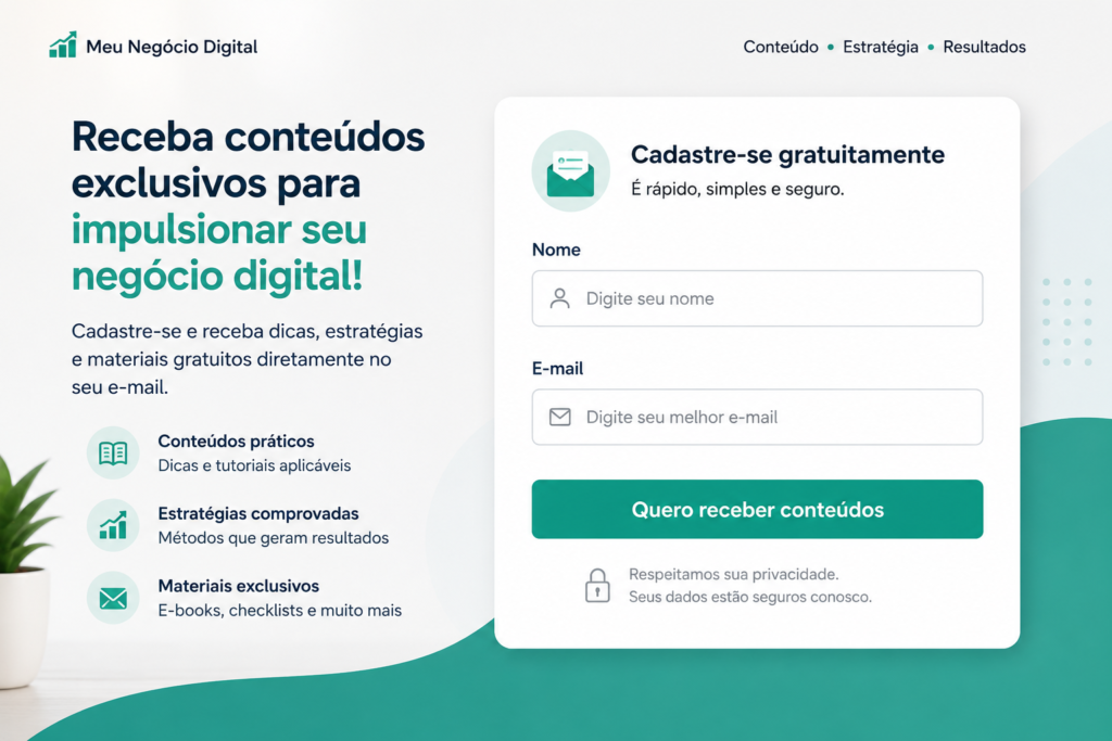 Exemplo de formulário para capturar leads com campos de nome e e-mail.